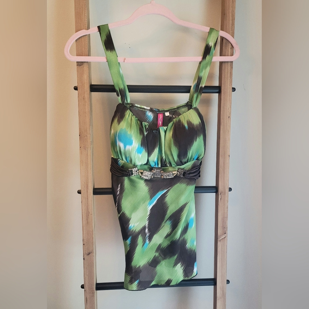HEART SOUL GREEN & TURQUOISE DRESSY TIE BACK TOP LARGE